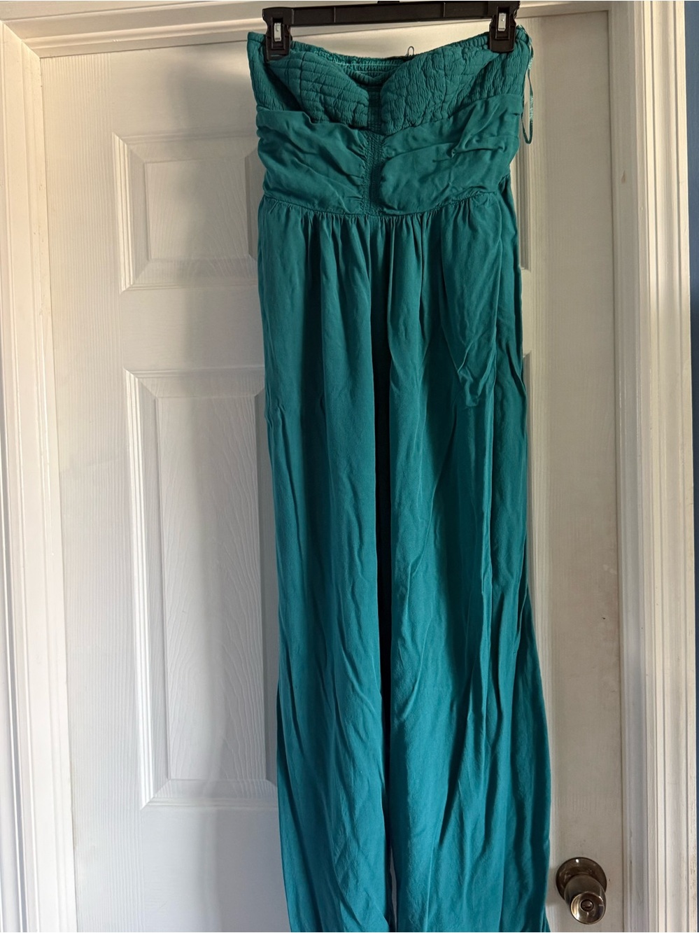 Strapless Teal Wide-Leg Jumpsuit